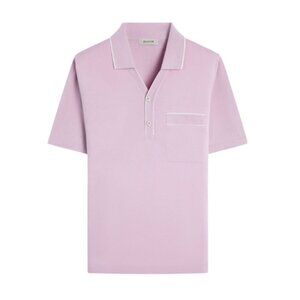 NWT Bugatchi Jersey Knit Johnny Collar Polo Sweater Shirt Mens Medium Pink Rose